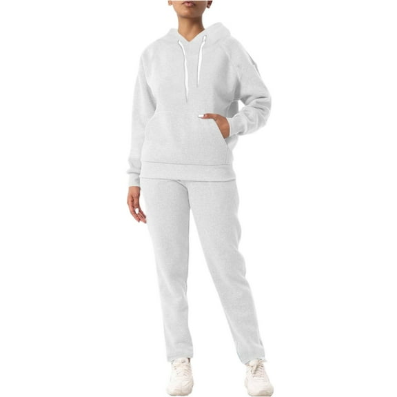 Fgvctg Womens Sweatsuits 2 Piece Set Fall Sweatsuit Cute Jogger Sweatpants Comfy Fleece Tracksuit Oversized Sweatshirts Lounge Set with Pockets White XL