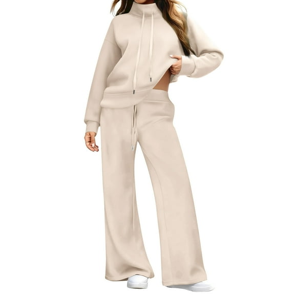 Fgvctg Womens Sweatsuits 2 Piece Set Fall Sweatsuits Casual Jogger Sweatpant Plus Size Fleece Tracksuits Oversized Sweatshirts Lounge Hoodies with Pockets Beige S