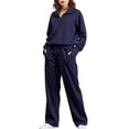 thumbnail image 1 of Fgvctg Womens Sweatsuits 2 Piece Set Tracksuits Set Half Zip Sweatshirts Fleece Wide Leg Sweatpants Fall Cute Jogger Lounge Sweatsuits with Pockets Navy S, 1 of 3