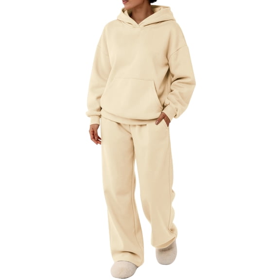 Fgvctg Womens Sweatsuits Set 2 Piece Spring Sweatsuit Fashion Jogger Sweatpant Comfy Soft Tracksuits Oversized Sweatshirt Lounge Hoodie with Pockets Beige M