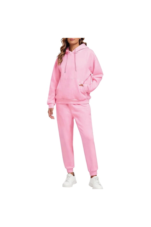 Womens Sweatsuits Set 2 Piece Spring Sweatsuit Warm Jogger Sweatpants Plus Size Fleece Tracksuit Oversized Sweatshirts Lounge Hoodie with Pockets Pink 2XL