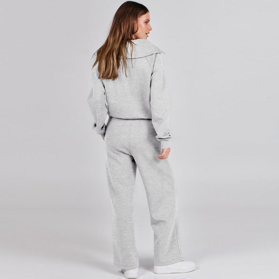 Fgvctg Womens Sweatsuits Set 2 Piece Tracksuits Sets Half Zip Sweatshirts Fleece Wide Leg Sweatpants Winter Casual Jogger Lounge Sweatsuits with Pockets Gray S