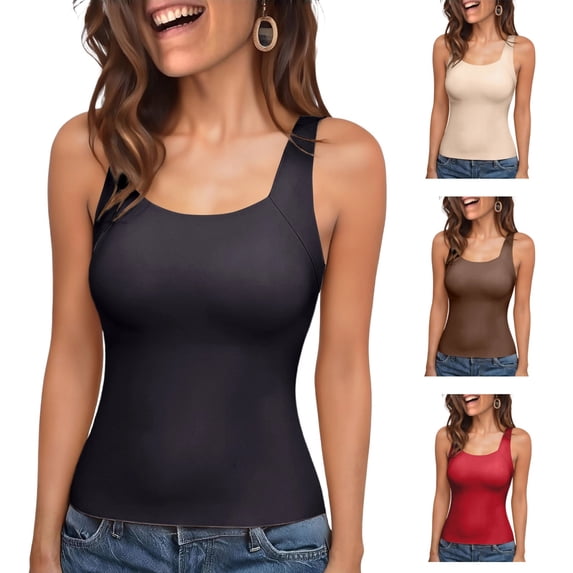 Fgvctg Womens Tank Tops with Built In Bras Shapewear Tummy Control Tank Tops Slim Fit U Neck Shapewear Sleeveless Seamless Compression Bra Stretchy Oversized Workout Camisoles Top Black M