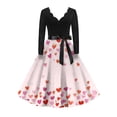 thumbnail image 1 of Fgvctg Womens Valentine'S Day Date Night Vintage Dress Cocktail Love Heart Graphic Vintage Dress Cocktail Classy V Neck 50S Tea Dress Long Sleeve Dressy Elegant Outfits Watermelon Red S, 1 of 4