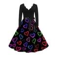 thumbnail image 1 of Fgvctg Womens Valentine'S Day Wedding Guest Dress Cute Heart Print Cocktail Dresses Vintage V Neck 50S Tea Dress Long Sleeve Dressy Romantic Date Night Clothes Multicolor M, 1 of 4