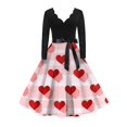 thumbnail image 1 of Fgvctg Womens Valentine'S Day Wedding Guest Dress Hepburn Long Sleeve Vintage Dresses Cocktail Classy Date-Night 50'S Dress Elegant Love Heart Print Outfits V Neck Clothes Light Pink S, 1 of 4