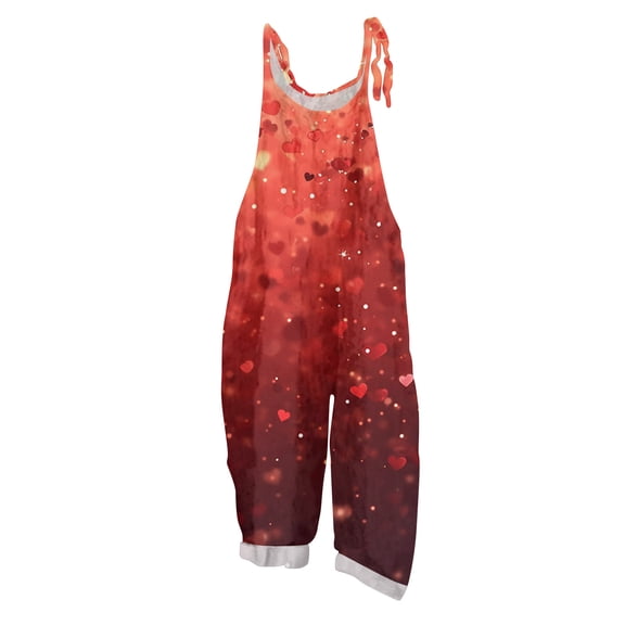 Fgvctg Womens Valentine's Day Jumpsuit Wide Leg Pant Adjustable Overall Love Heart Graphic Sleeveless Spaghetti Straps Jumpsuits Romper Bib Overalls Oversized Sprimg Pant With Pockets Vermilion M