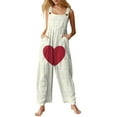 thumbnail image 1 of Fgvctg Womens Valentine's Day Jumpsuit Wide Leg Pant Date Night Spaghetti Straps Casual Love Heart Print Jumpsuit Sleeveless Bib Overalls Sprimg Romper Clothing With Pockets Beige S, 1 of 6