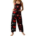 thumbnail image 1 of Fgvctg Womens Valentine's Day Jumpsuits Sleeveless Date Night Spaghetti Straps Overalls Dressy Wide Leg Pant Love Heart Graphic Bib Overalls Rompers Sprimg Pant With Pockets Wine L, 1 of 7