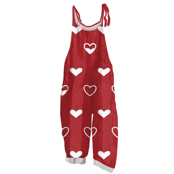 Fgvctg Womens Valentine's Day Jumpsuits Wide Leg Pant Comfy Overall Love Heart Print Sleeveless Date Night Spaghetti Straps Jumpsuit Rompers Bib Overalls Plus Size Sprimg Pant With Pockets Red XL