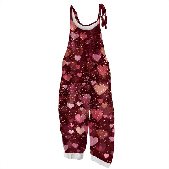 Fgvctg Womens Valentine's Day Jumpsuits Wide Leg Pant Comfy Overalls Love Heart Graphic Sleeveless Spaghetti Straps Jumpsuits Rompers Bib Overalls Loose Sprimg Pants With Pockets Hot Pink 5XL