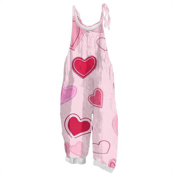 Fgvctg Womens Valentine's Day Jumpsuits Wide Leg Pant Festival Love Heart Print Overall Sleeveless Romper Spaghetti Straps Jumpsuit Plus Size Bib Overalls Sprimg Clothes With Pockets Pink L