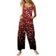 thumbnail image 1 of Fgvctg Womens Valentine's Day Jumpsuits Wide Leg Pant Holiday Overalls Love Heart Graphic Sleeveless Spaghetti Straps Jumpsuit Rompers Bib Overalls Loose Sprimg Pants With Pockets Watermelon Red XL, 1 of 7