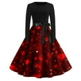 thumbnail image 1 of Fgvctg Womens Valentine's Day Wedding Guest Dress Cocktail Romantic Crewneck Cocktail Dress Cute Heart Print Casual 1950s Tea Dress Date-Night Long Sleeve Vintage Dressy Outfits Deep Red M, 1 of 3