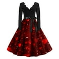 thumbnail image 1 of Fgvctg Womens Valentine's Day Wedding Guest Dress Vintage Cocktail Dress 1950s Cute Heart Graphic V Neck Dress Lightweight Date Night Romantic Long Sleeve Clothes Soft Outfits Deep Red S, 1 of 3