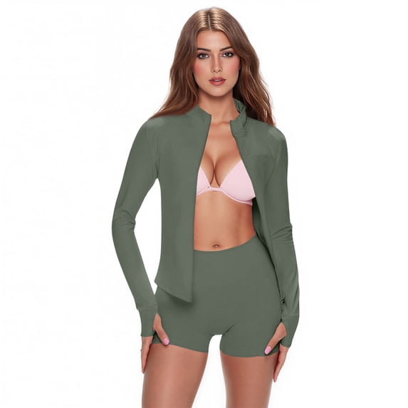 Fgvctg Workout Jackets for Women Lightweight Full Zip Cropped Tops Yoga Slim Fit Gym Jacket Hiking Upf 50+ Sun Protection Athletic Long Sleeve Shirts Outdoor Jackets With Thumb Holes Mint Green M