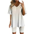 thumbnail image 1 of Fheaev 2 Piece Outfits For Women Pants Sets Plus Size Gradient Two Piece Suit V-Neck Blouses Top Short Sleeve Sport T Shirt Pants Biker Short Workout Jogger Sets, 1 of 4
