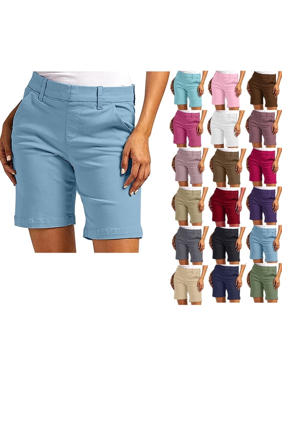 Bermuda Shorts for Women High Waisted twill Pull On Regular Fit with Pockets Summer Dressy Wear S-4XL