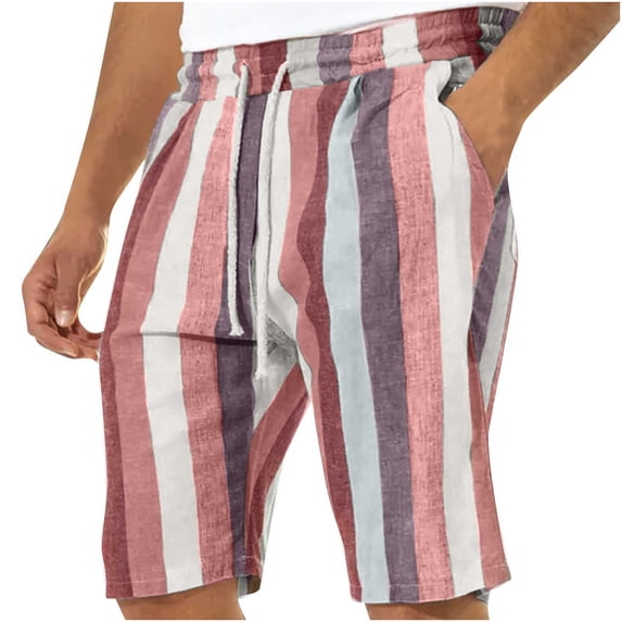 Fheaev Cargo Shorts For Men Men Solid Elastic Waist Stripe Pocket Beach Pants Shorts Pants