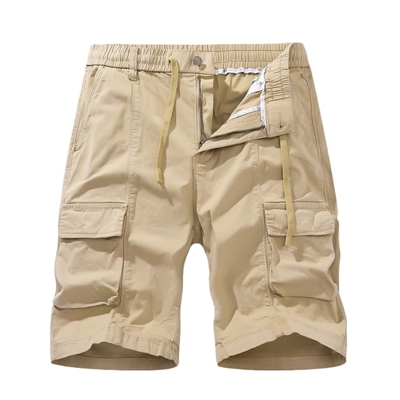 Fheaev Cargo Shorts For Men Men Solid Zipper Button Pockets Elastic Waist Cropped Cargo Shorts