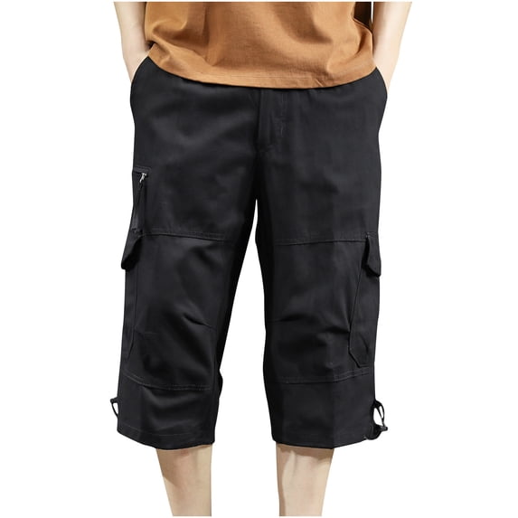Fheaev Cargo Shorts For Men Men's Workwear Shorts Multi Pocket Zipper Straight Tube Pants Cropped Pants