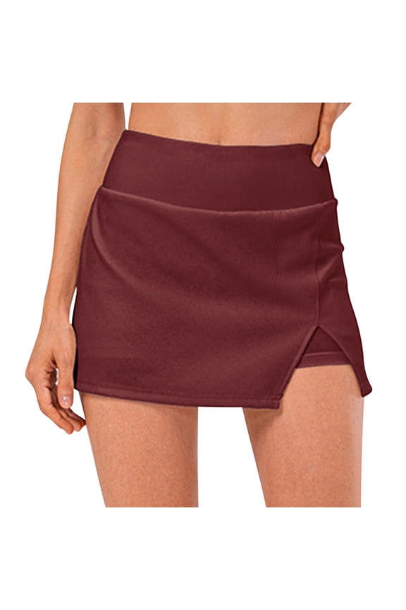 Double-Layer Pencil Mini Skirt For Women Tennis Skirt With Shorts And Pockets Side Slits Skirts Athletic Workout Summer Running Skorts High Waist Split Hem Pencil Skirts Tight Hip Skirt