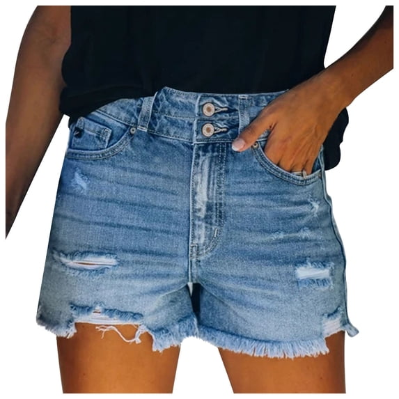Fheaev High Waisted Jeans Shorts For Women Women's Tattered Jeans Short High-Waisted Double-Button Comfortable Stretch Shorts