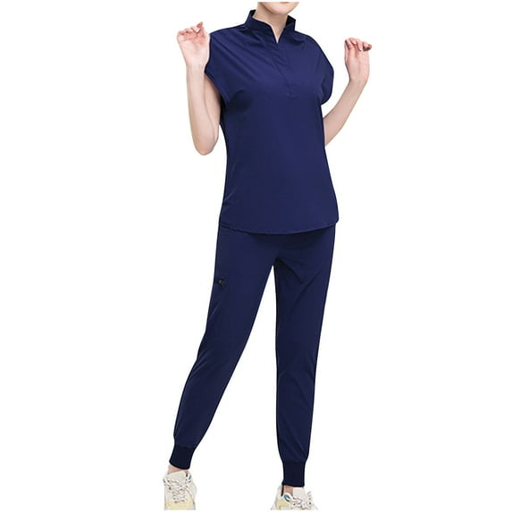 Fheaev Top Set For Women Nurse Uniform Jogger Suit Stretch Top Pants With Multi Pocket For Nurse Esthetician Workwear V-Neck Short Sleeved Protective Work Suit