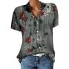 Fheaev Summer Savings Clearance!summer tops for women Summer For Women, Women's Short Sleeve Lapel Neck Tops With Button Flower Print Tops