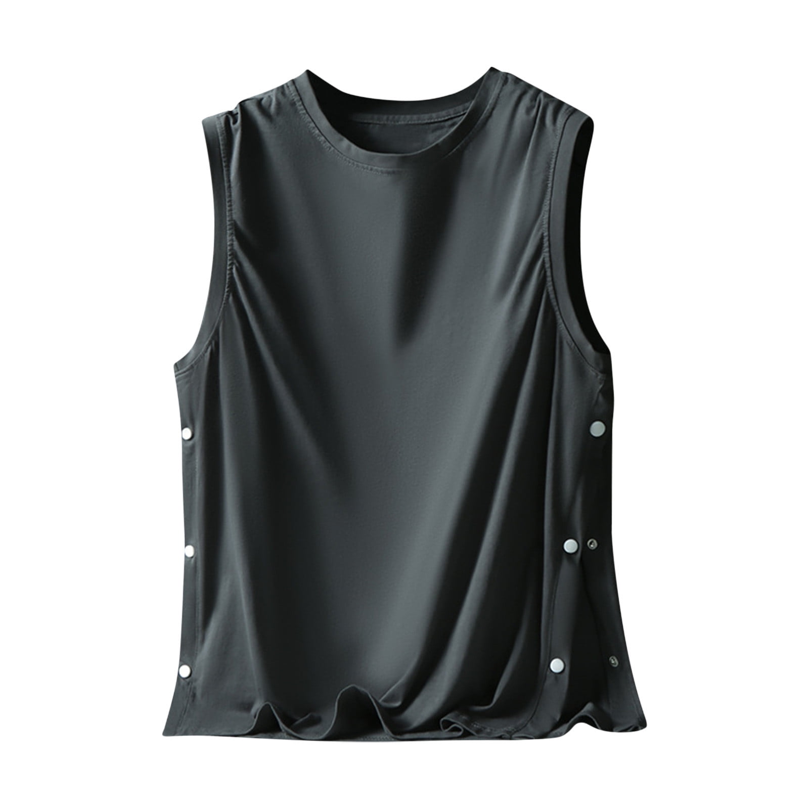Fheaev Summer Tank Tops For Men Men'S Tank Top Loose Fitting Camisole Sleeveless Button Up Short Sleeved Cotton Round-Neck Tank Top, Women's, Size: