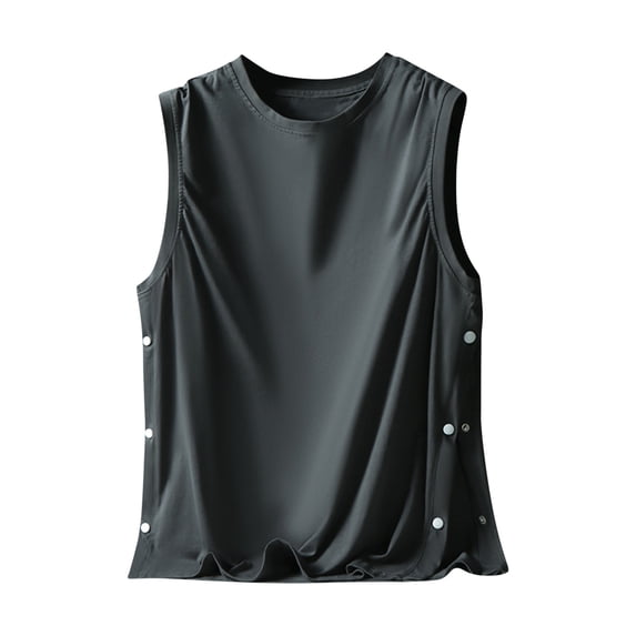 Fheaev Summer Tank Tops For Men Men'S Tank Top Loose Fitting Camisole Sleeveless Button Up Short Sleeved Cotton Round-Neck Tank Top