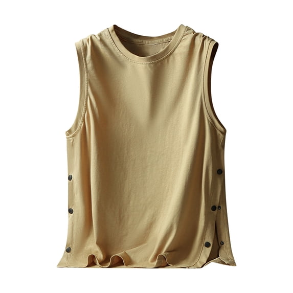 Fheaev Summer Tank Tops For Men Men'S Tank Top Loose Fitting Camisole Sleeveless Button Up Short Sleeved Cotton Round-Neck Tank Top