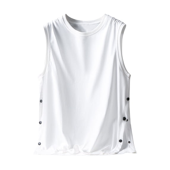 Fheaev Summer Tank Tops For Men Men'S Tank Top Loose Fitting Camisole Sleeveless Button Up Short Sleeved Cotton Round-Neck Tank Top