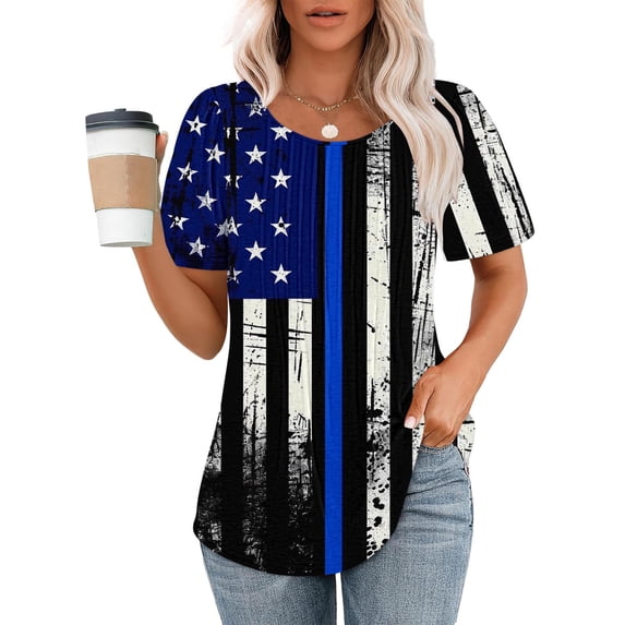 Fheaev Summer Tops For Women 2024 Fashionable Women'S Casual Short Sleeved Loose Round Neck Printed Top