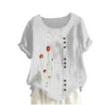 thumbnail image 1 of Fheaev Summer Tops For Women 2024 Women'S Fashion Printed Comfortable Loose Short Sleeve Blouse Button Court Lock Casual Round-Neck Tops, 1 of 4