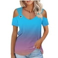 thumbnail image 1 of Fheaev Summer Tops For Women 2024 Women'S Sexy Off-The-Shoulder Gradient V-Neck Short-Sleeved Top Blouse, 1 of 8