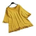 thumbnail image 1 of Fheaev Summer Tops For Women 2024 Womens Spring Summer Solid Color Casual Loose Fashion T-Shirt Cotton Linen Ruffles Short Sleeve Round-Neck Tops Blouse, 1 of 3