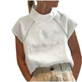 thumbnail image 1 of Fheaev Summer Tops For Women 2024 Womens Spring Summer Solid Color Casual High Neck Top Cotton Hollow Out Design Blouses, 1 of 6