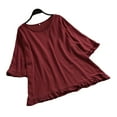 thumbnail image 1 of Fheaev Summer Tops For Women 2024 Womens Spring Summer Solid Color Casual Loose Fashion T-Shirt Cotton Linen Ruffles Short Sleeve Round-Neck Tops Blouse, 1 of 3