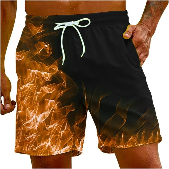 Fheaev Swim Trunks Dry Swimming Shorts For Men Beachwear Outdoor Drawstring Board Short Funny Swimwear Bathing Suits Men's Flame Printing Special Print Beach Trouser Shorts Pant