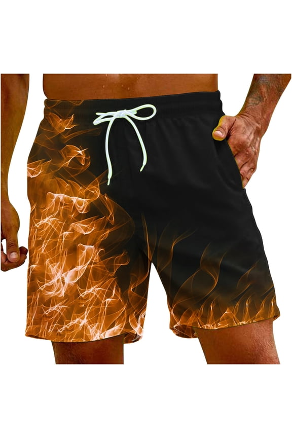 Swim Trunks Dry Swimming Shorts For Men Beachwear Outdoor Drawstring Board Short Funny Swimwear Bathing Suits Men's Flame Printing Special Print Beach Trouser Shorts Pant