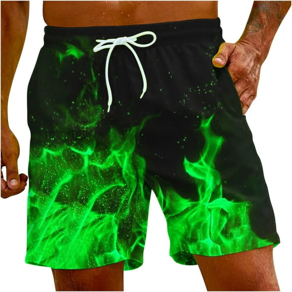 Fheaev Swim Trunks Dry Swimming Shorts For Men Beachwear Outdoor Drawstring Board Short Funny Swimwear Bathing Suits Men's Flame Printing Special Print Beach Trouser Shorts Pant