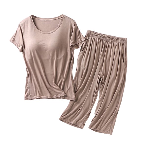 Fheaev Two Piece Sets For Women Casual Summer Outfits 2 Piece Short Sleeve V-Neck Blouses Top With Chest Pad Shorts Matching Clothing Set Fashion 2024 Trendy Pajamas