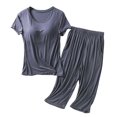 thumbnail image 1 of Fheaev Two Piece Sets For Women Casual Summer Outfits 2 Piece Short Sleeve V-Neck Blouses Top With Chest Pad Shorts Matching Clothing Set Fashion 2024 Trendy Pajamas, 1 of 5