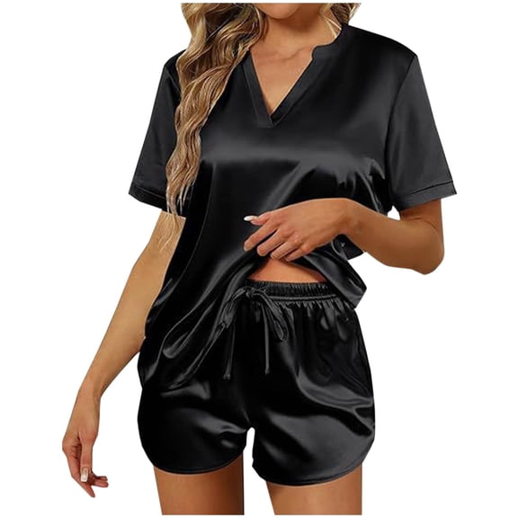 Fheaev Two Piece Sets For Women Casual Summer Outfits 2 Piece Short Sleeve V-Neck Blouses Top Shorts Matching Clothing Set Fashion 2024 Trendy Pajamas