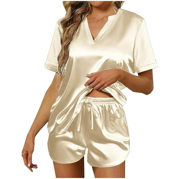 Fheaev Two Piece Sets For Women Casual Summer Outfits 2 Piece Short Sleeve V-Neck Blouses Top Shorts Matching Clothing Set Fashion 2024 Trendy Pajamas
