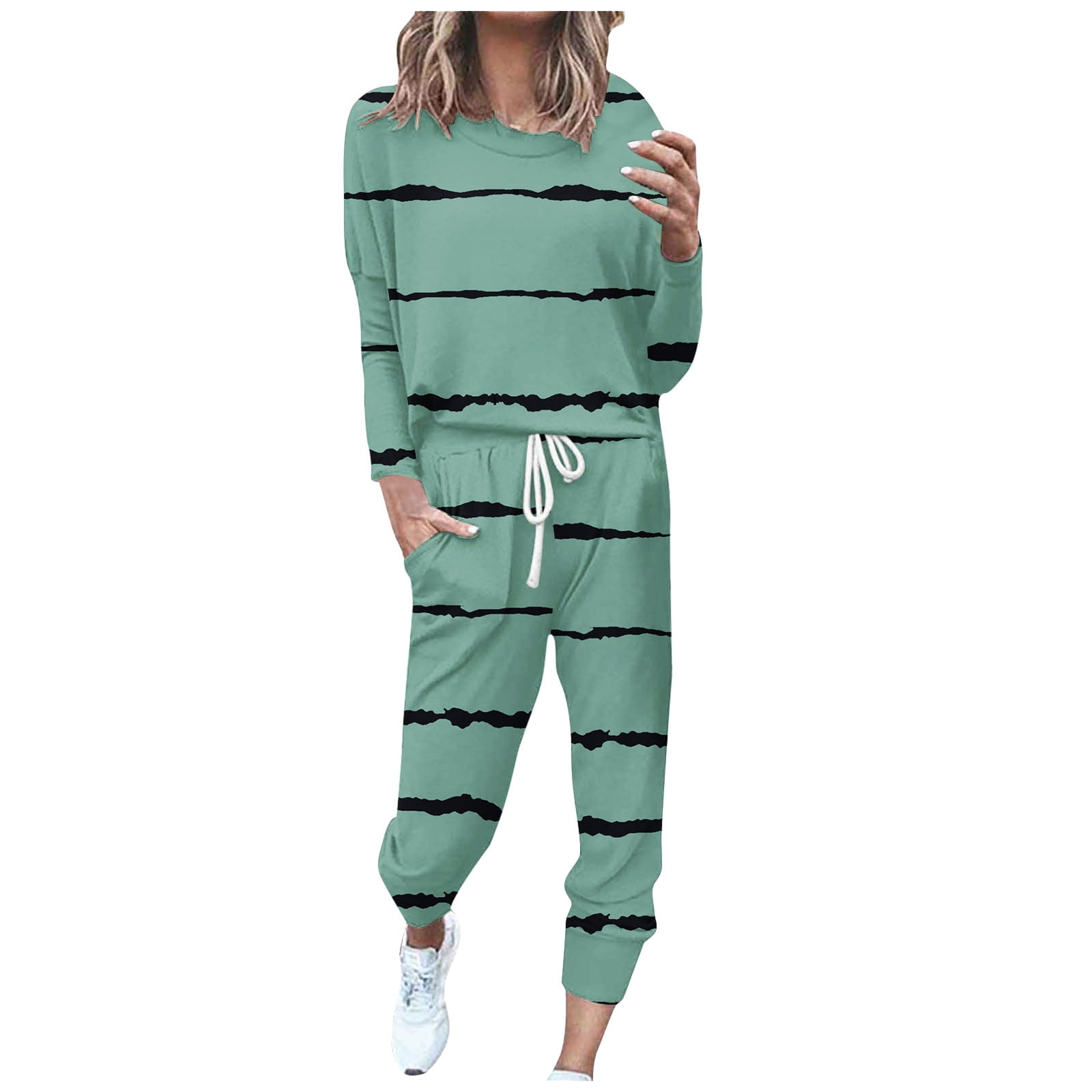 Survêtement Femme 2 Pièces En Tricot Côtelé - Ensemble Manches Longues Décontracté, Pantalon Confortable, Pour Maison, Sport, Loungewear