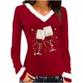 thumbnail image 1 of Fheaev Ugly Christmas Sweaters For Women Graphic Printed Plush V-Neck Patchwork Long Sleeved Slim Fitting Bottom T-Shirt Top Winter Holiday Pullovers Loose T-Shirt Blouse Top, 1 of 4