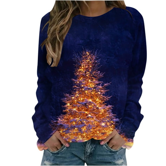 Fheaev Ugly Christmas Sweatshirt For Women Graphic Printed Winter Holiday Pullovers T-Shirt Blouse Top Crew-Neck 3/4 Sleeves Loose Hoodie Casual Funny Christmas Sweaters