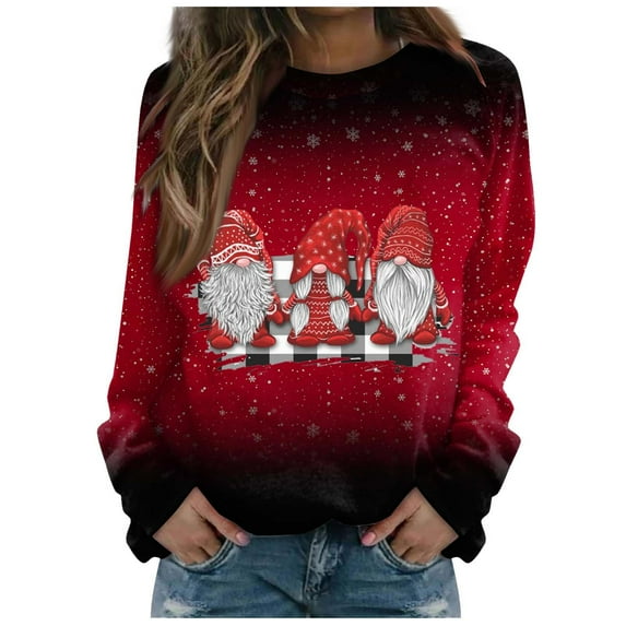 Fheaev Ugly Christmas Sweatshirt For Women Graphic Christmas Tree Printed Winter Holiday Pullovers T-Shirt Blouse Top Crew-Neck Long-Sleeved Loose Casual Funny Christmas Sweaters